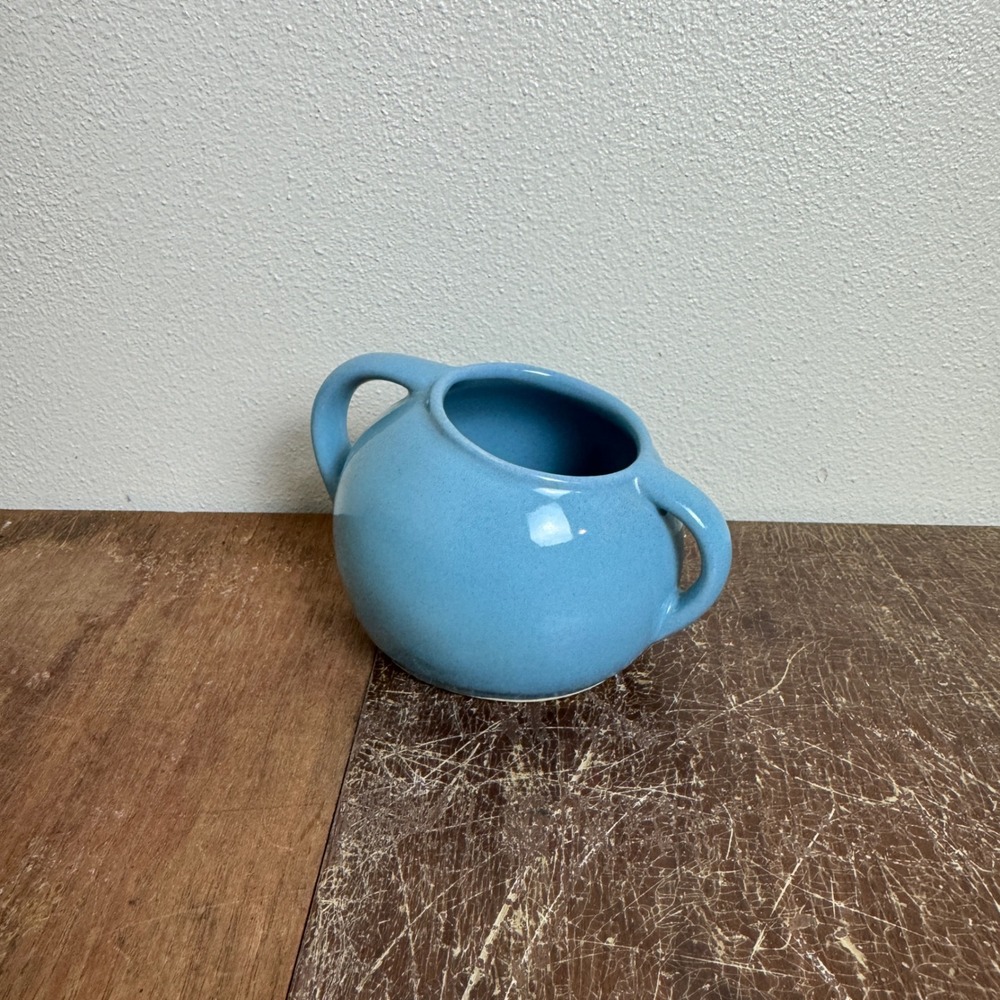 Vintage MCM‎ Ceramic Light blue Slanted Sugar Bowl with handles